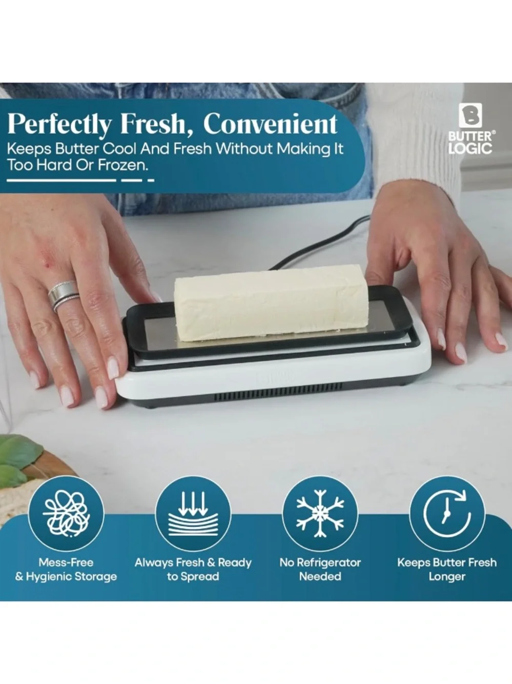 Smart Butter Dish Keeps Butter Cool, Fresh & Convenient On The Counter, White - Picture 4 of 9